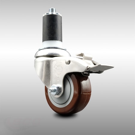 Service Caster 3.5 Inch 316SS Maroon Poly Swivel 1-5/8 Inch Expanding Stem Caster Lock Brake SCC-SS316TTLEX20S3514-PPUB-MRN-158